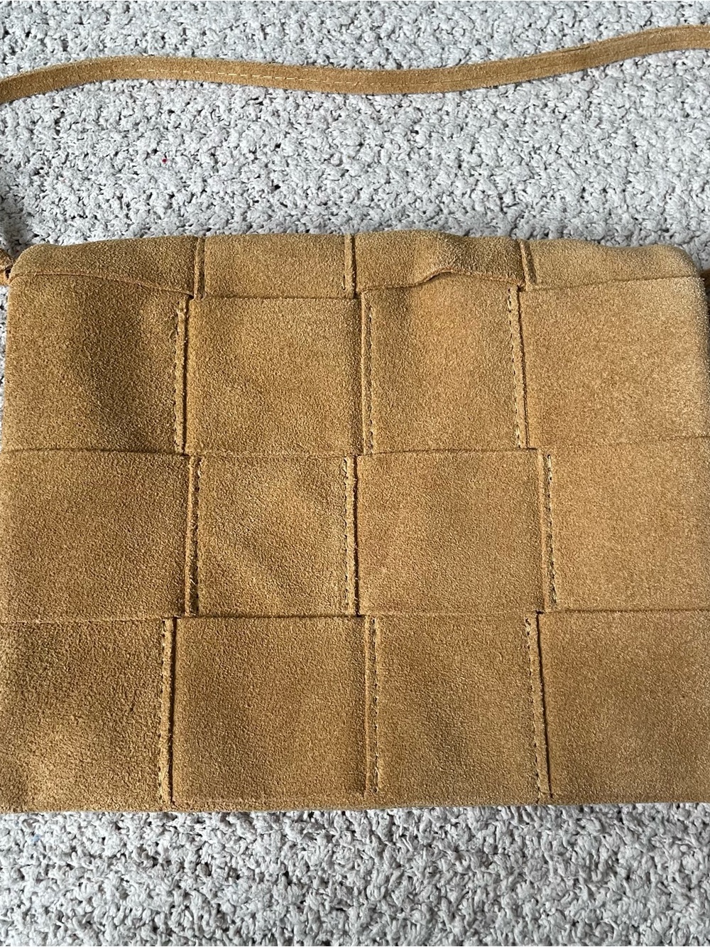 Vintage Mango Woven Suede Toffee/Tan Crossbody Bag